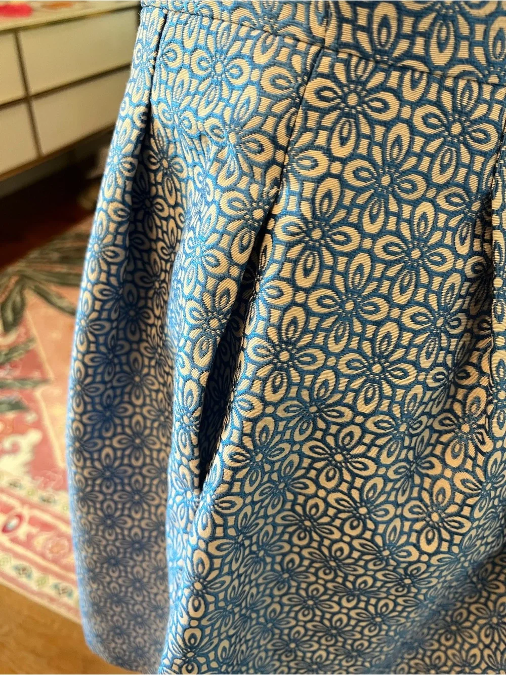 Banana Republic Blue White Fit & Flare Jacquard Dress Size 4 Sleeveless